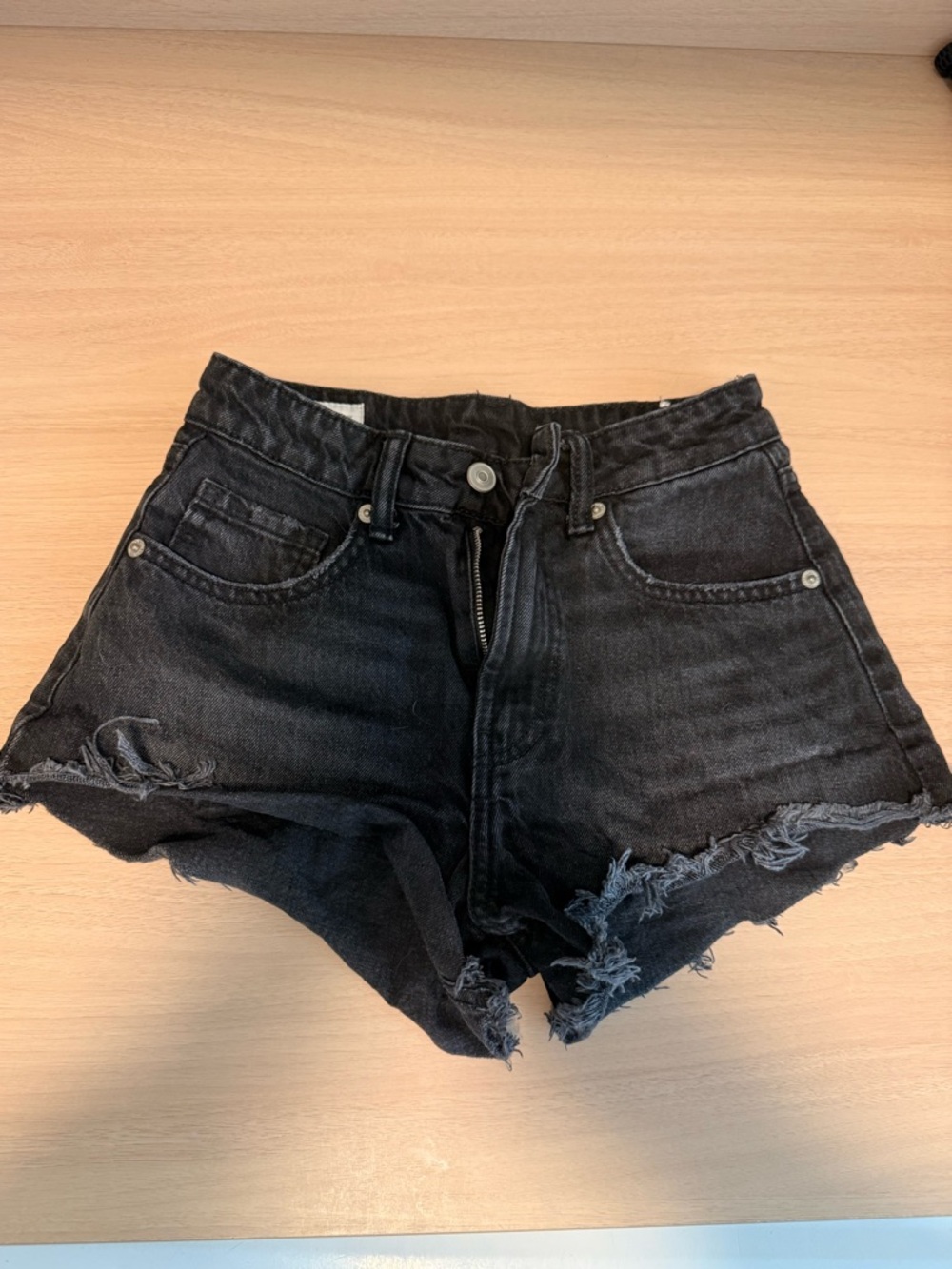Zara Black High-Waist Distressed Denim Shorts